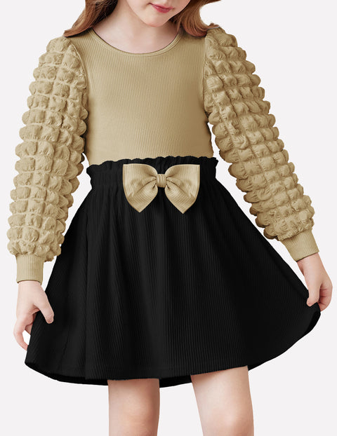 Arshiner Toddler Girl Skirt Set 2Pcs Outfits Puff Sleeve Knit Tops and Mini Skirt