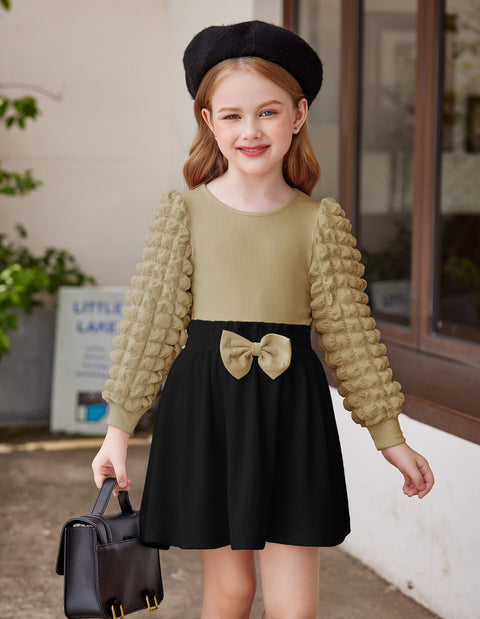 Arshiner Toddler Girl Skirt Set 2Pcs Outfits Puff Sleeve Knit Tops and Mini Skirt