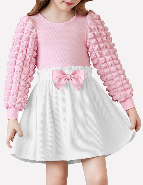 Arshiner Toddler Girl Skirt Set 2Pcs Outfits Puff Sleeve Knit Tops and Mini Skirt
