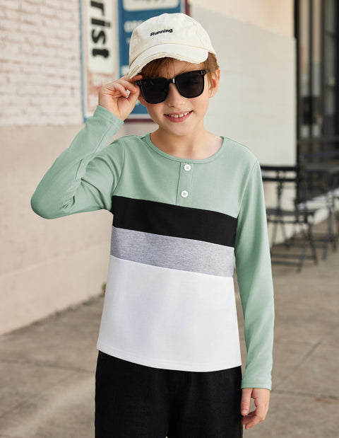 Arshiner Kids Boys Henley Shirts Cotton Long Sleeve T-Shirts Color Block Tee