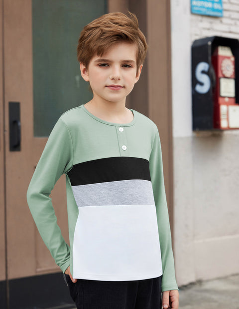 Arshiner Kids Boys Henley Shirts Cotton Long Sleeve T-Shirts Color Block Tee