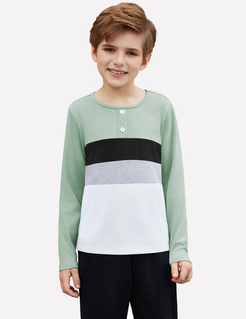 Arshiner Kids Boys Henley Shirts Cotton Long Sleeve T-Shirts Color Block Tee