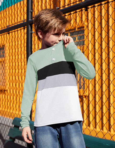 Arshiner Kids Boys Henley Shirts Cotton Long Sleeve T-Shirts Color Block Tee
