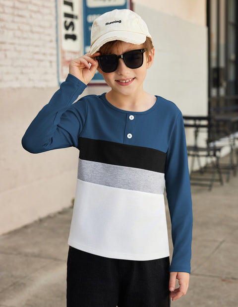 Arshiner Kids Boys Henley Shirts Cotton Long Sleeve T-Shirts Color Block Tee