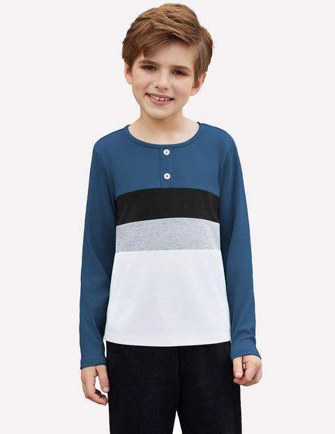 Arshiner Kids Boys Henley Shirts Cotton Long Sleeve T-Shirts Color Block Tee