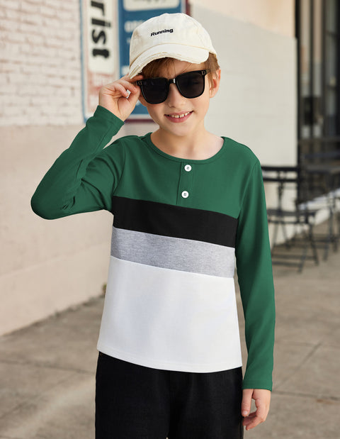 Arshiner Kids Boys Henley Shirts Cotton Long Sleeve T-Shirts Color Block Tee