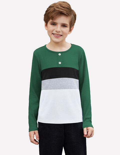 Arshiner Kids Boys Henley Shirts Cotton Long Sleeve T-Shirts Color Block Tee
