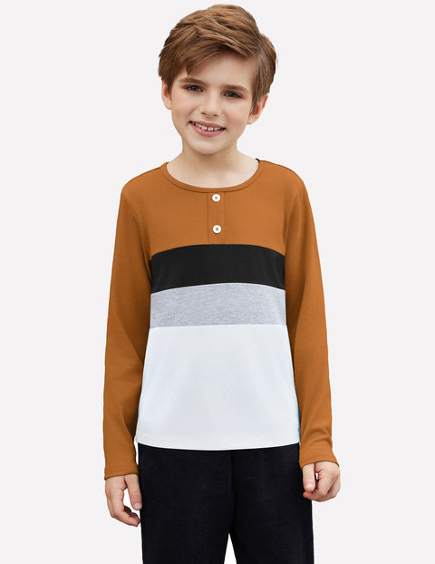 Arshiner Kids Boys Henley Shirts Cotton Long Sleeve T-Shirts Color Block Tee