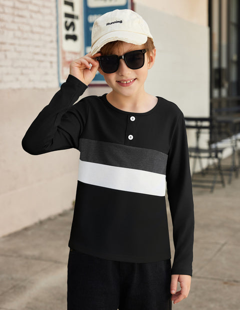 Arshiner Kids Boys Henley Shirts Cotton Long Sleeve T-Shirts Color Block Tee