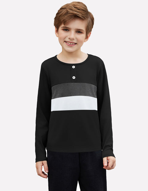 Arshiner Kids Boys Henley Shirts Cotton Long Sleeve T-Shirts Color Block Tee