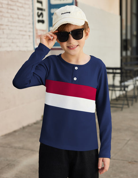Arshiner Kids Boys Henley Shirts Cotton Long Sleeve T-Shirts Color Block Tee