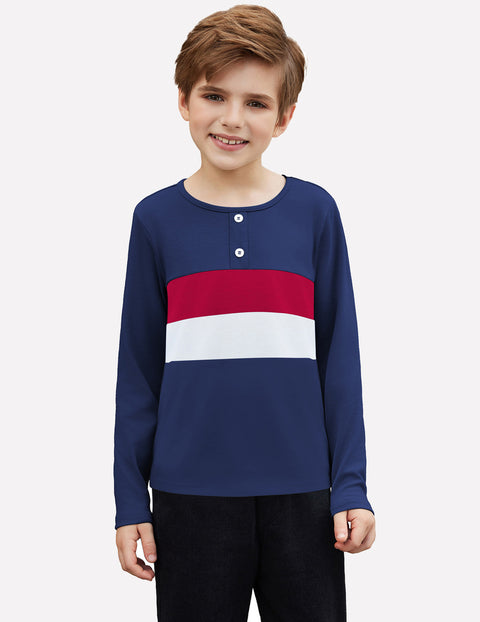 Arshiner Kids Boys Henley Shirts Cotton Long Sleeve T-Shirts Color Block Tee
