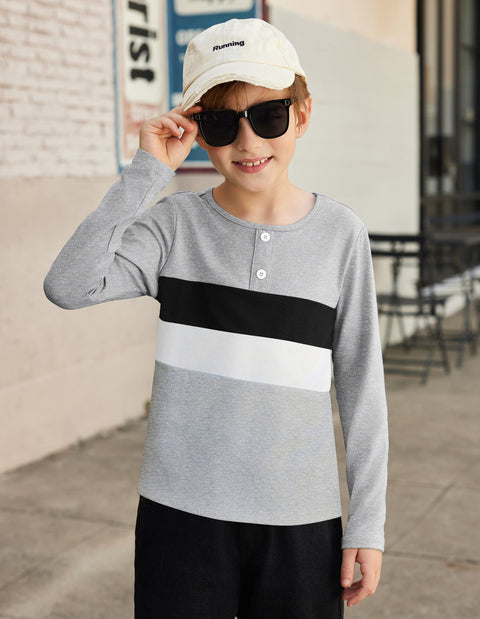 Arshiner Kids Boys Henley Shirts Cotton Long Sleeve T-Shirts Color Block Tee