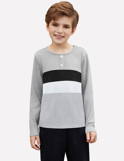 Arshiner Kids Boys Henley Shirts Cotton Long Sleeve T-Shirts Color Block Tee