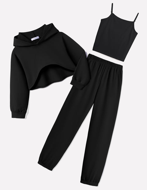 Arshiner 3 Piece Girls Clothing Set Sweatsuits Crop Sweatshirt Hoodie