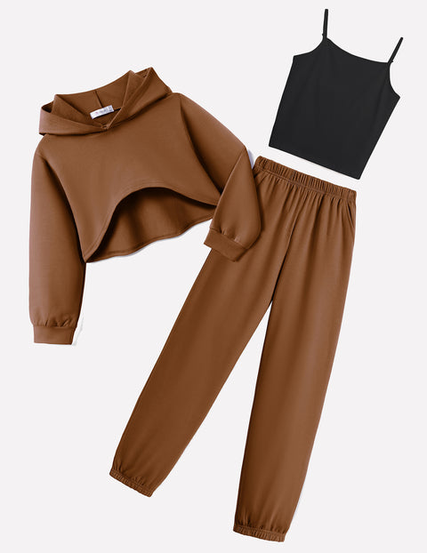 Arshiner 3 Piece Girls Clothing Set Sweatsuits Crop Sweatshirt Hoodie
