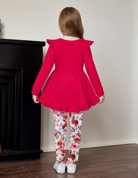 Arshiner Toddler Girl Ruffle Trim Long Sleeve Top and Floral Print Leggings Sets