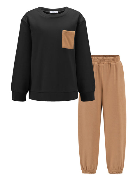 Arshiner Boys Fleece Colorblock Sweatshirt & Pants Outfit Set (2T - 7-8)