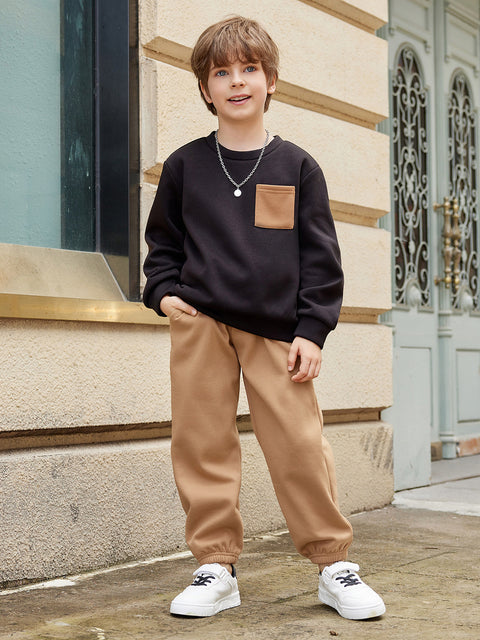 Arshiner Boys Fleece Colorblock Sweatshirt & Pants Outfit Set (2T - 7-8)