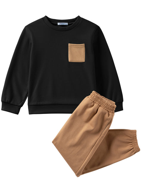 Arshiner Boys Fleece Colorblock Sweatshirt & Pants Outfit Set (2T - 7-8)