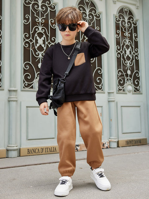 Arshiner Boys Fleece Colorblock Sweatshirt & Pants Outfit Set (2T - 7-8)
