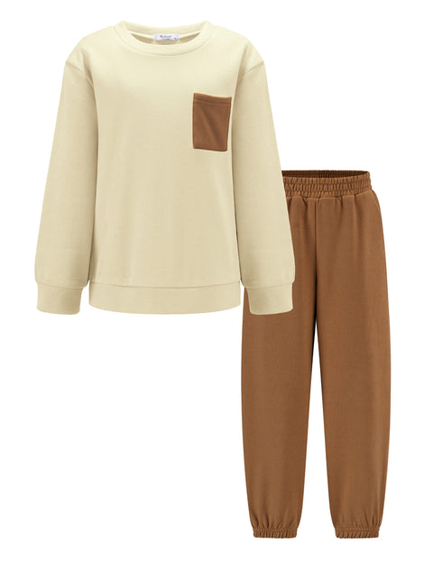 Arshiner Boys Fleece Colorblock Sweatshirt & Pants Outfit Set (2T - 7-8)