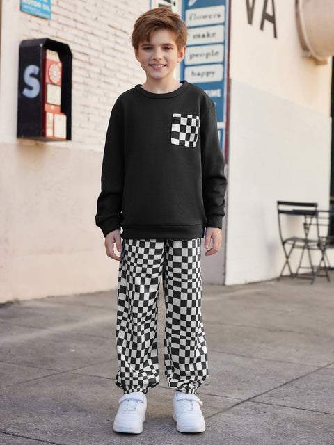 Arshiner Boys Fleece Colorblock Sweatshirt & Pants Outfit Set (2T - 7-8)