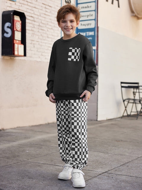 Arshiner Boys Fleece Colorblock Sweatshirt & Pants Outfit Set (2T - 7-8)