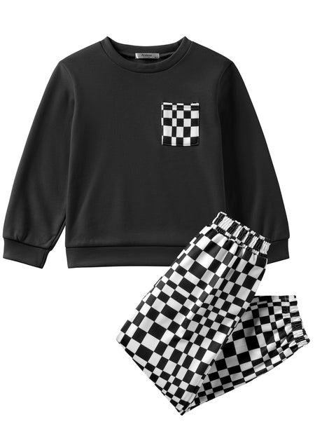 Arshiner Boys Fleece Colorblock Sweatshirt & Pants Outfit Set (2T - 7-8)
