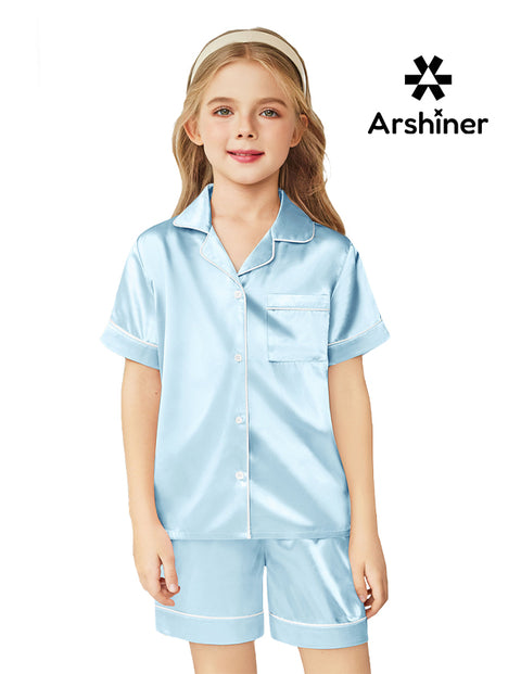 Arshiner Girls Pajamas Silk Satin Pajama Sleepwear Button Down Pj Set