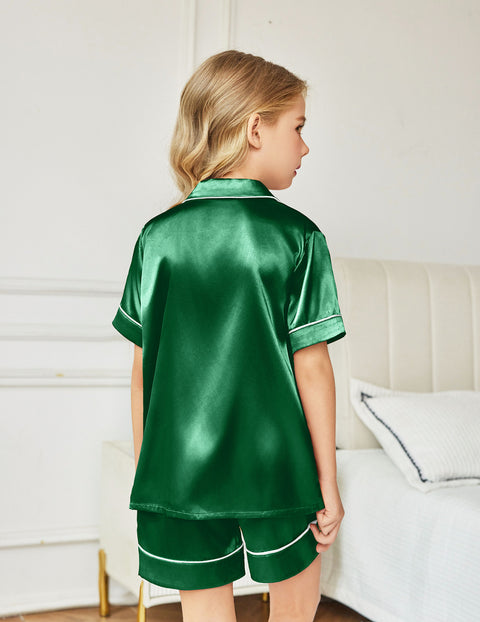 Arshiner Girls Pajamas Silk Satin Pajama Sleepwear Button Down Pj Set