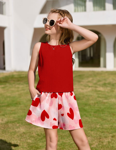 Arshiner Girls Summer 2 Piece Outfit Sleeveless Top and Shorts Set