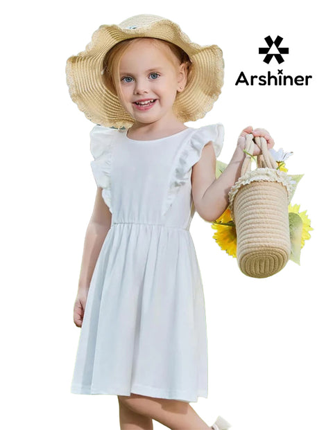 Arshiner Toddler Girls Dresses Flutter Sleeve Ruffle Back Bowknot Dress