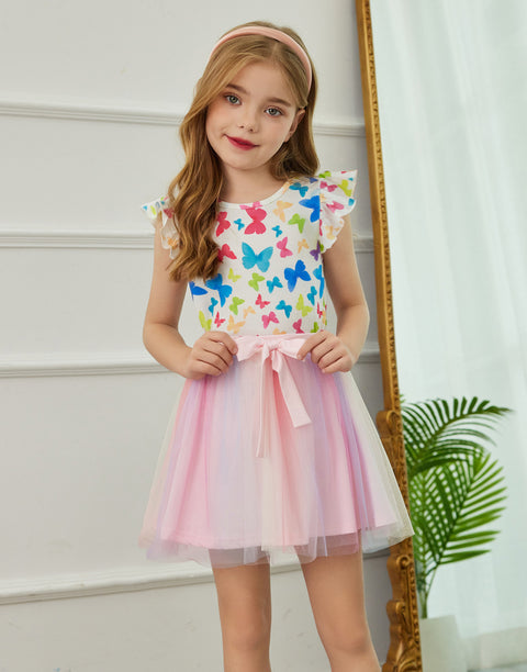 Arshiner Toddler Girls Skirt Set Ruffle Sleeve Tops and Belt Tutu Skirts