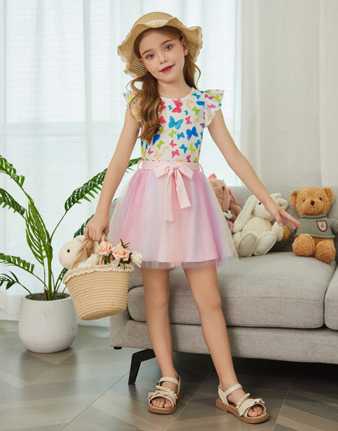 Arshiner Toddler Girls Skirt Set Ruffle Sleeve Tops and Belt Tutu Skirts