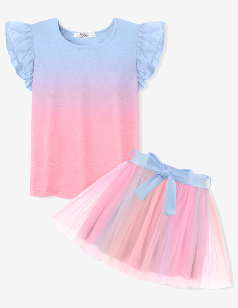 Arshiner Toddler Girls Skirt Set Ruffle Sleeve Tops and Belt Tutu Skirts
