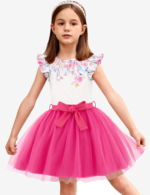 Arshiner Toddler Girls Skirt Set Ruffle Sleeve Tops and Belt Tutu Skirts