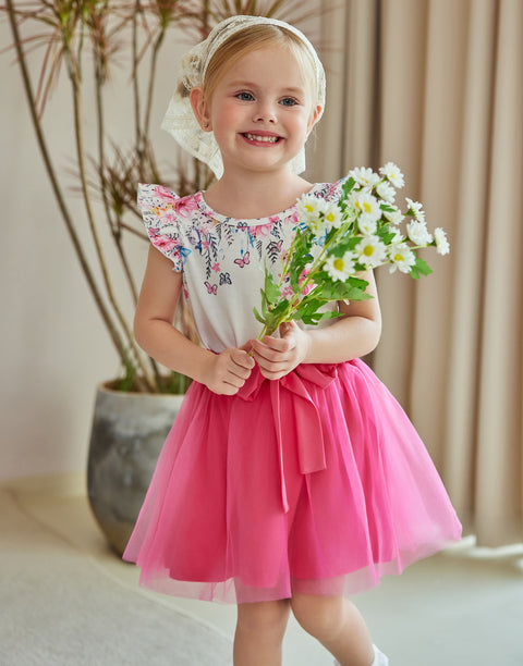 Arshiner Toddler Girls Skirt Set Ruffle Sleeve Tops and Belt Tutu Skirts