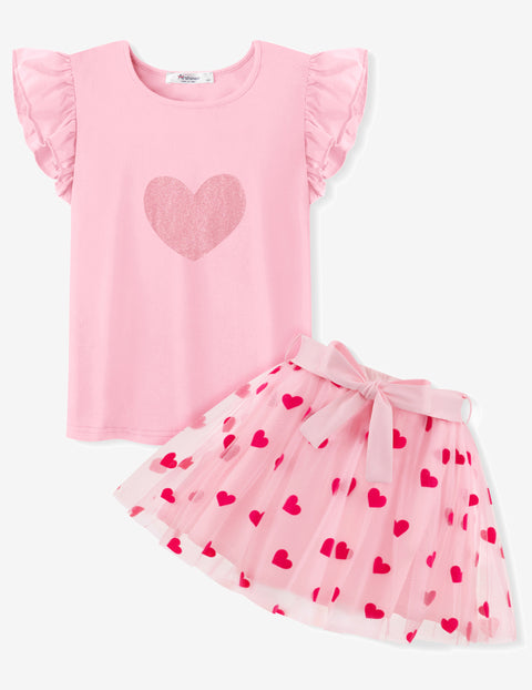 Arshiner Toddler Girls Skirt Set Ruffle Sleeve Tops and Belt Tutu Skirts