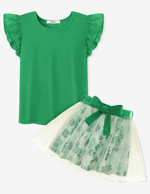 Arshiner Toddler Girls Skirt Set Ruffle Sleeve Tops and Belt Tutu Skirts