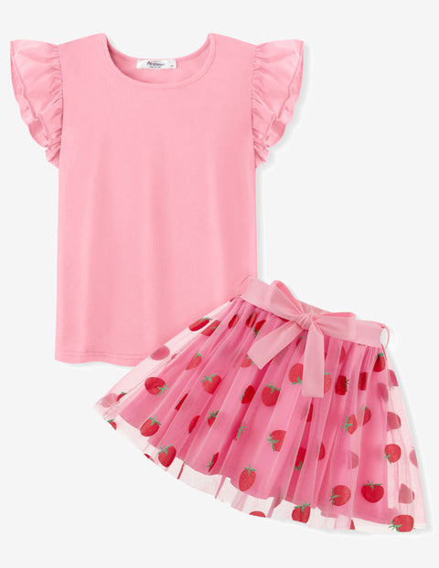 Arshiner Toddler Girls Skirt Set Ruffle Sleeve Tops and Belt Tutu Skirts