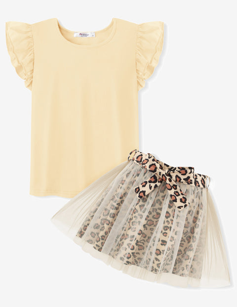 Arshiner Toddler Girls Skirt Set Ruffle Sleeve Tops and Belt Tutu Skirts