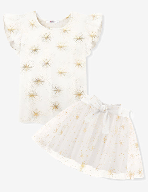 Arshiner Toddler Girls Skirt Set Ruffle Sleeve Tops and Belt Tutu Skirts
