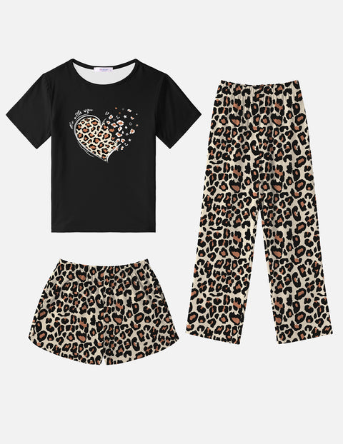 Arshiner Girls Pajama Set 3 Piece Short Sleeve Sleepwear Soft Cute Pjs Outfits