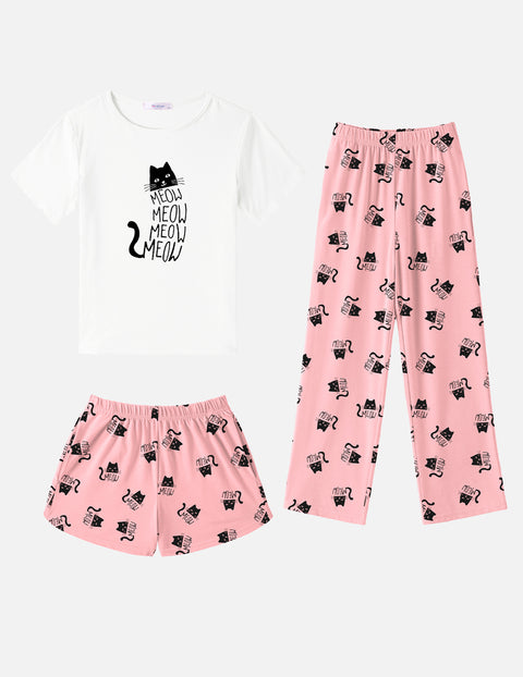 Arshiner Girls Pajama Set 3 Piece Short Sleeve Sleepwear Soft Cute Pjs Outfits