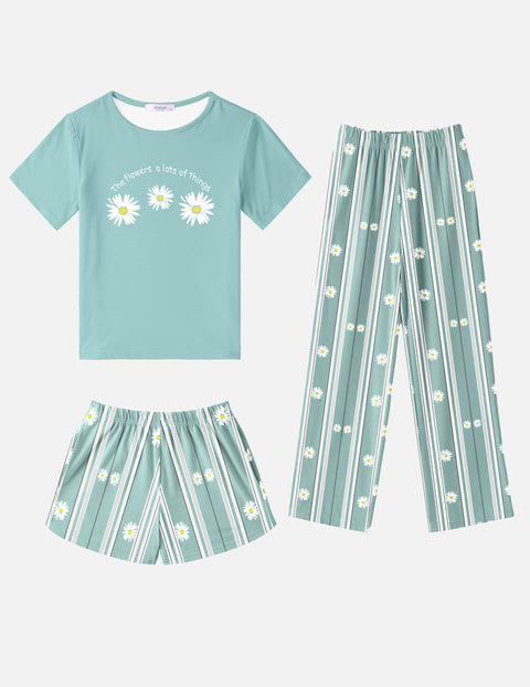 Arshiner Girls Pajama Set 3 Piece Short Sleeve Sleepwear Soft Cute Pjs Outfits