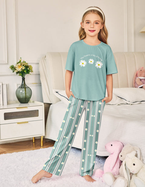 Arshiner Girls Pajama Set 3 Piece Short Sleeve Sleepwear Soft Cute Pjs Outfits