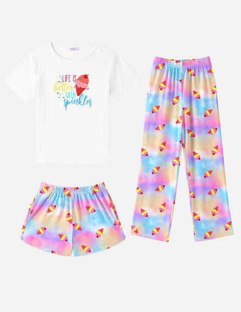 Arshiner Girls Pajama Set 3 Piece Short Sleeve Sleepwear Soft Cute Pjs Outfits