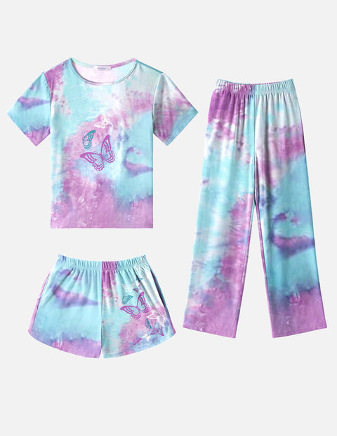 Arshiner Girls Pajama Set 3 Piece Short Sleeve Sleepwear Soft Cute Pjs Outfits