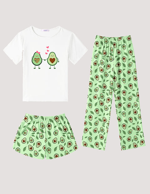 Arshiner Girls Pajama Set 3 Piece Short Sleeve Sleepwear Soft Cute Pjs Outfits